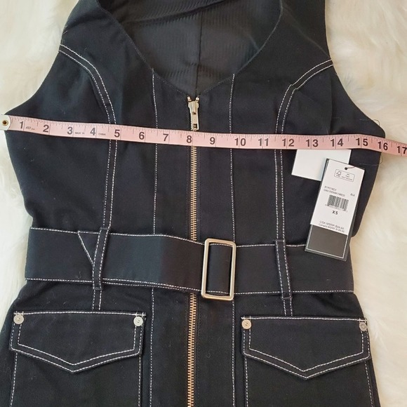 NWT! Volcom XS Black Denim Front Zip Belted Dress - Picture 7 of 9